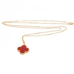 مملوكة مسبقًا قلادة فان كليف آند اربلز ماجيك الهامبرا عقيق أحمر سلسلة طويلة ذهب أصفر 