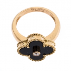 Pre Owned خاتم فان كليف آند أربلز فينتدج ألهابرا ألماس عقيق ذهب أصفر عيار 18 مقاس 49