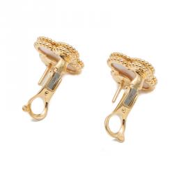 Pre Owned Van Cleef & Arpels  Mother Of Pearl  & Yellow Gold Vintage Alhambra Earrings