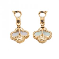 Pre Owned Van Cleef & Arpels  Mother Of Pearl  & Yellow Gold Vintage Alhambra Earrings