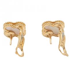Pre Owned Van Cleef & Arpels  Mother Of Pearl  & Yellow Gold Vintage Alhambra Earrings