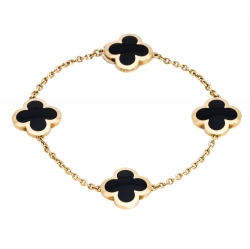 Pre Owned Van Cleef & Arpels Pure Alhambra 4 Onyx Motif 18K Yellow Gold Station Bracelet
