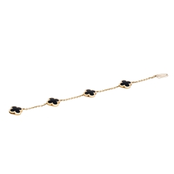Pre Owned Van Cleef & Arpels Pure Alhambra 4 Onyx Motif 18K Yellow Gold Station Bracelet