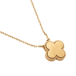 مملوكة مسبقًا Van Cleef & Arpels Vintage Alhambra Diamond Pink Inlay 18K Rose Gold Pendant Necklace
