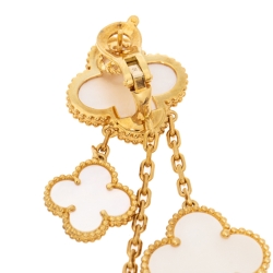Pre Owned Van Cleef & Arpels Magic Alhambra 4 Motif Mother of Pearl 18K Yellow Gold Long Earrings