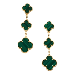 Pre Owned Van Cleef & Arpels Magic Alhambra 3 Motif Malachite 18K Yellow Gold Long Earrings