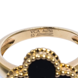 مملوكة مسبقًا Van Cleef and Arpels Vintage Alhambra Onyx Diamond 18K Yellow Gold Ring 53