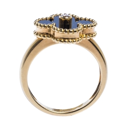 مملوكة مسبقًا Van Cleef and Arpels Vintage Alhambra Onyx Diamond 18K Yellow Gold Ring 53
