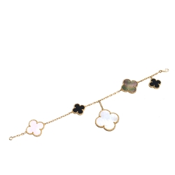 Pre Owned Van Cleef & Arpels Magic Alhambra 5 Motifs Mother of Pearl and Onyx 18K Yellow Gold Bracelet