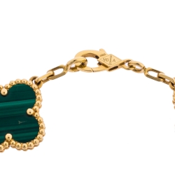 مملوكة مسبقًا Van Cleef & Arpels Vintage Alhambra 5 Motifs Malachite 18K Yellow Gold Bracelet