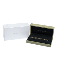 مملوكة مسبقًا Van Cleef & Arpels Vintage Alhambra 5 Motifs Malachite 18K Yellow Gold Bracelet