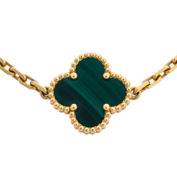 مملوكة مسبقًا Van Cleef & Arpels Vintage Alhambra 5 Motifs Malachite 18K Yellow Gold Bracelet