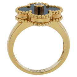 Pre Owned Van Cleef & Arpels Vintage Alhambra Diamond Onyx 18K Yellow Gold Ring Size 50