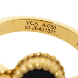 Pre Owned Van Cleef & Arpels Vintage Alhambra Diamond Onyx 18K Yellow Gold Ring Size 50