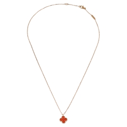 Pre Owned Van Cleef & Arpels Sweet Alhambra Carnelian 18K Rose Gold Pendant Necklace