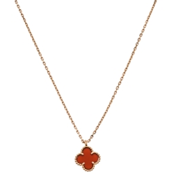 Pre Owned Van Cleef & Arpels Sweet Alhambra Carnelian 18K Rose Gold Pendant Necklace