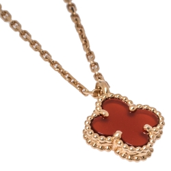 Pre Owned Van Cleef & Arpels Sweet Alhambra Carnelian 18K Rose Gold Pendant Necklace