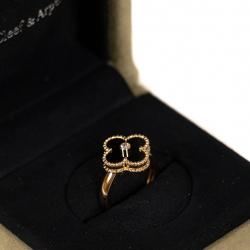 Pre Owned Van Cleef & Arpels Alhambra Diamond Onyx 18K Yellow Gold Ring Size 52