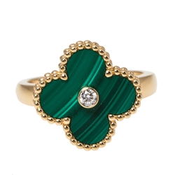 Pre Owned خاتم  فان كليف آند اربلز "فينتدج ألهامبرا" ذهب أصفر عيار 18 و ملاكيت و ألماس مقاس 52