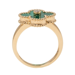 Pre Owned خاتم  فان كليف آند اربلز "فينتدج ألهامبرا" ذهب أصفر عيار 18 و ملاكيت و ألماس مقاس 52