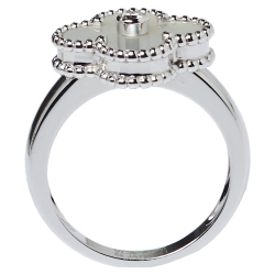 Pre Owned Van Cleef & Arpels Vintage Alhambra Mother of Pearl Diamond 18K White Gold Ring Size 53