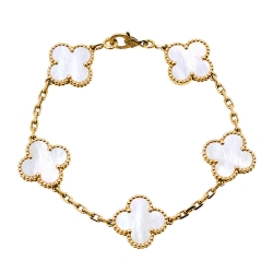 Van Cleef & Arpels Vintage Alhambra Mother of Pearl 18K Yellow Gold 5 Motif Bracelet