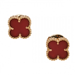 Pre Owned Van Cleef & Arpels Sweet Alhambra Carnelian 18K Rose Gold Stud Earrings