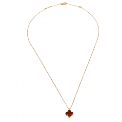 Pre Owned Van Cleef & Arpels Sweet Alhambra Carnelian 18K Rose Gold Pendant Necklace