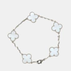 Pre Owned Van Cleef & Arpels 5 Motif Alhambra Mother Of Pearl White Gold Bracelet