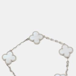 Pre Owned Van Cleef & Arpels 5 Motif Alhambra Mother Of Pearl White Gold Bracelet