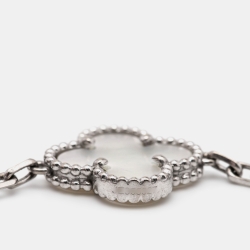 Pre Owned Van Cleef & Arpels Vintage Alhambra Mother of Pearl 18k White Gold Station Bracelet