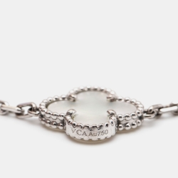 Pre Owned Van Cleef & Arpels Vintage Alhambra Mother of Pearl 18k White Gold Station Bracelet