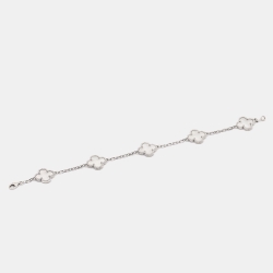 Pre Owned Van Cleef & Arpels Vintage Alhambra Mother of Pearl 18k White Gold Station Bracelet