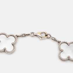 Pre Owned Van Cleef & Arpels Vintage Alhambra Mother of Pearl 18k White Gold Station Bracelet