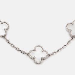Pre Owned Van Cleef & Arpels Vintage Alhambra Mother of Pearl 18k White Gold Station Bracelet