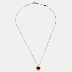 Pre Owned Van Cleef & Arpels Sweet Alhambra Heart Carnelian 18k Rose Gold Necklace