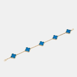 Pre Owned Van Cleef & Arpels Vintage Alhambra Agate 18k Yellow Gold 5 Motif Bracelet
