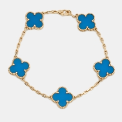 Pre Owned Van Cleef & Arpels Vintage Alhambra Agate 18k Yellow Gold 5 Motif Bracelet