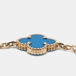Pre Owned Van Cleef & Arpels Vintage Alhambra Agate 18k Yellow Gold 5 Motif Bracelet