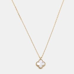 Pre Owned Van Cleef & Arpels Sweet Alhambra Mother of Pearl 18k Yellow Gold Pendant Necklace