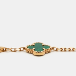 Pre Owned Van Cleef & Arpels Vintage Alhambra Malachite 18k Yellow Gold 10 Motif Station Necklace