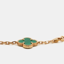 Pre Owned Van Cleef & Arpels Vintage Alhambra Malachite 18k Yellow Gold 10 Motif Station Necklace