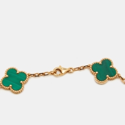 Pre Owned Van Cleef & Arpels Vintage Alhambra Malachite 18k Yellow Gold 10 Motif Station Necklace