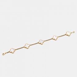 Pre Owned Van Cleef & Arpels Vintage Alhambra Mother of Pearl 18k Yellow Gold Station Bracelet