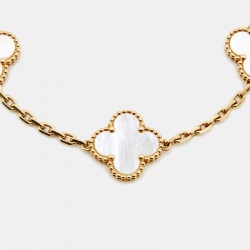 Pre Owned Van Cleef & Arpels Vintage Alhambra Mother of Pearl 18k Yellow Gold Station Bracelet