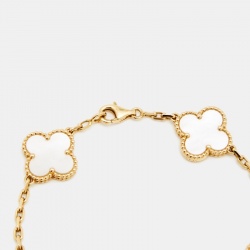 Pre Owned Van Cleef & Arpels Vintage Alhambra Mother of Pearl 18k Yellow Gold Station Bracelet
