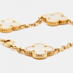 Pre Owned Van Cleef & Arpels Vintage Alhambra Mother of Pearl 18k Yellow Gold Station Bracelet