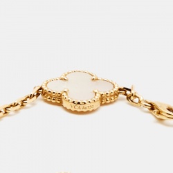 Pre Owned Van Cleef & Arpels Vintage Alhambra Mother of Pearl 18k Yellow Gold Station Bracelet