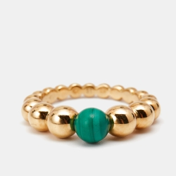 Pre Owned Van Cleef & Arpels Perlee Couleurs Malachite 18K Yellow Gold Ring Size 51