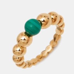 Pre Owned Van Cleef & Arpels Perlee Couleurs Malachite 18K Yellow Gold Ring Size 51